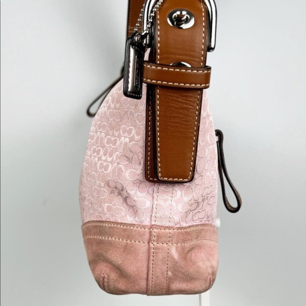 Coach Y2K Baby Pink Signature Monogram Suede Jacquard Hobo Shoulder Bag F10945 - Picture 3 of 16